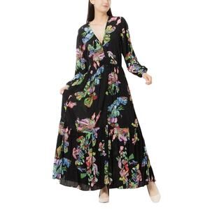 Desigual Long‎ Maxi Dress Size S Black Button Floral V-Neck Christian Lacroix